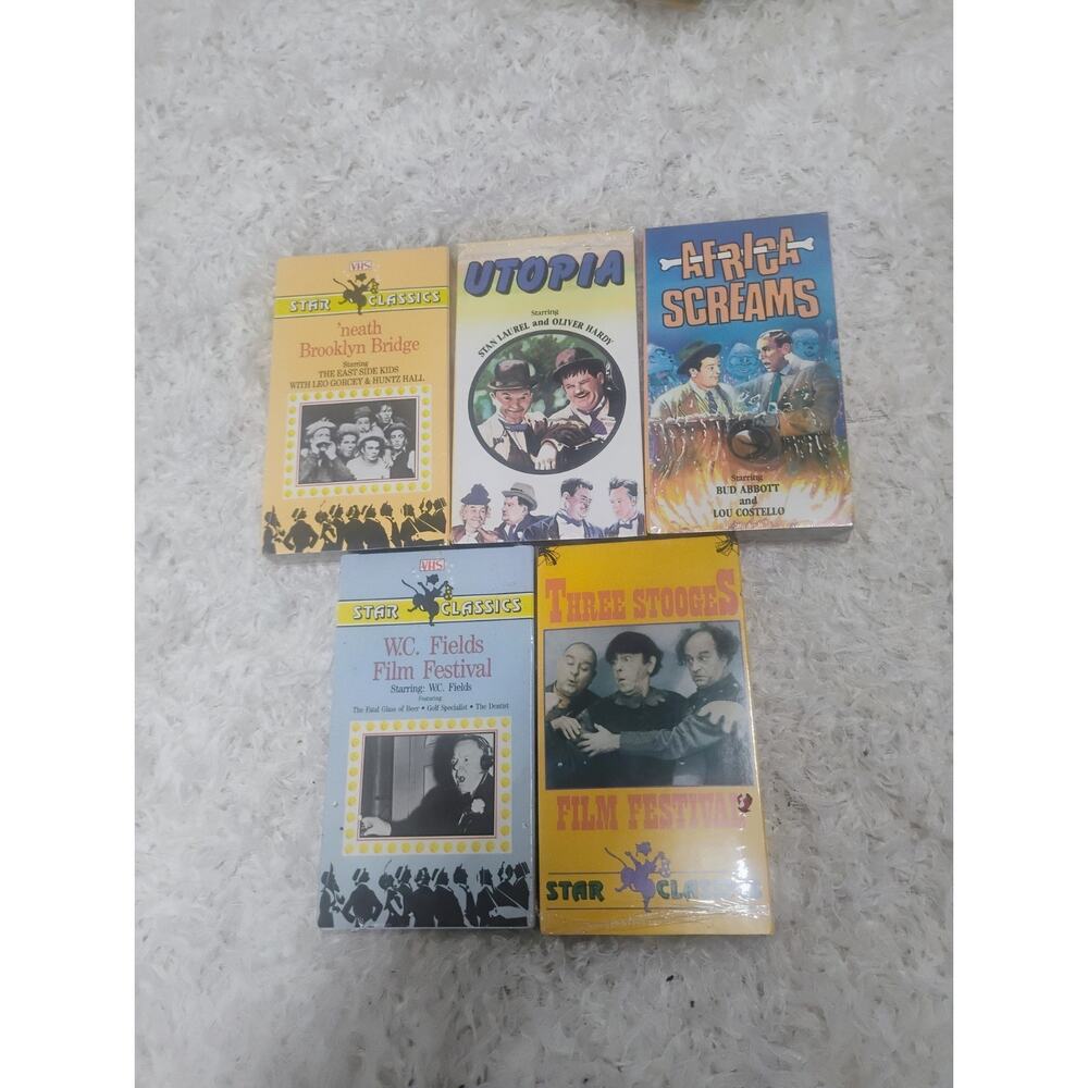 LOT 5 NEW SEALED VHS Star Classics Three Stooges Laurel Hardy Abbott Costello